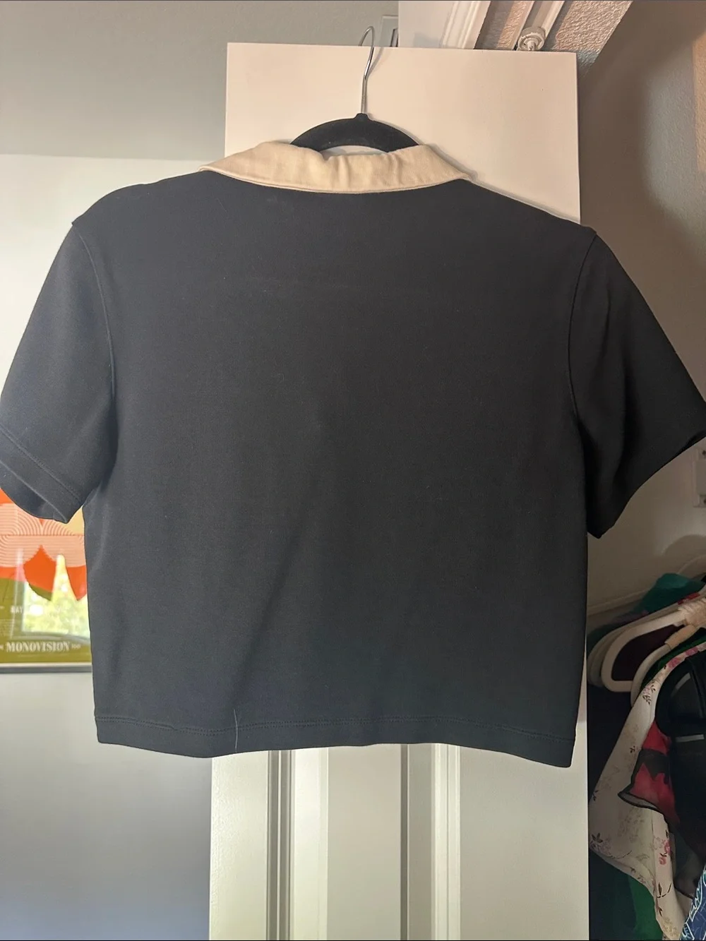 Nike Black Cropped Polo with Cream Collar and University Embroidery - Picture 3 of 3